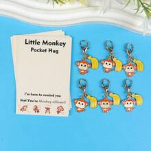 6pcs Cute Monkey And Banana Keychains With Inspirational Greeting Cards, Ideal Gift For Monkey Lovers, Suitable For Wallet, Backpack, Car Pendant, Birthday, Party, Anniversary, Reward Gift, Fun Pendant For Teenagers - Multicolor - View 3