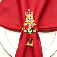 8/12pcs/Christmas Nutcracker Napkin Rings, Red Soldier Napkin Buckles, Table Decor, Can Be Used For Napkin Decoration And Storage, Holiday Party Tabletop Decoration, Christmas, New Year Decoration - Red and White - View 4