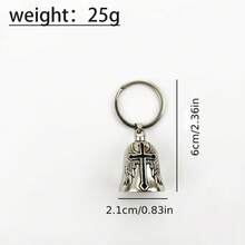 1pc Motorcycle Guardian Bell Keychain - Antique Silver Cross Bell Pendant, Rider's Lucky Charm, Durable Metal Unisex Key Ring, Perfect Rider Gift - Silver - View 2