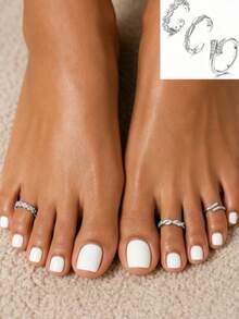 3pcs Spring/Summer Minimalist Sexy Beach Toe Rings With Sparkling Synthetic Zirconia, Exquisite Jewelry Accessories, Suitable For All Seasons, Perfect For Holidays, Weddings, Parties, Commuting, 2026 New Valentine's Day, Mother's Day, St. Patrick's Day, Easter Gifts - Silver - View 1