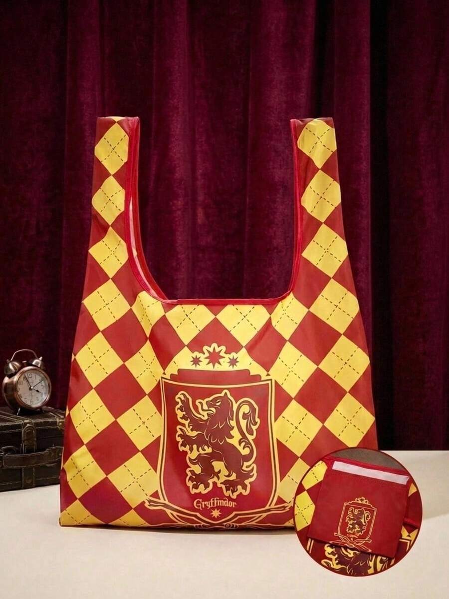 HARRY POTTER X POKOJA LAND 1個可重複使用可折疊大容量手提袋,女士適用,通勤、旅行、購物、返校背包,輕便 - 紅黃 - 查看 1
