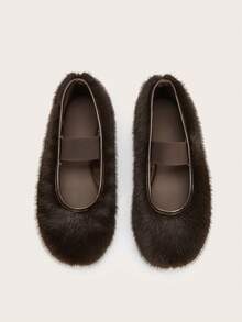 Women's Brown Cute Fuzzy Slip-On Ballet Flats, Warm Winter Shoes - Coffee Brown - View 5