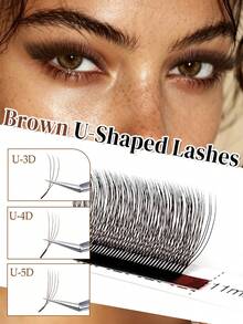 CoMango 12 Rows D Curl Brown U-Shaped 3D 4D 5D Eyelash Extensions, New U-Shaped W Bloom Velvet Fiber Lashes, Narrow Angle Pre-Made Lash Fans, Lightweight Fluffy Faux Mink False Eyelashes - D - View 8