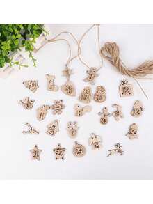 24pcs Wooden Christmas Countdown Calendar Ornament Featuring Numbers 1 Through 24 And An Attached Hanging Cord; Suitable For Holiday Party Favors, Home Decor, And Festive Styling-A Must-Have For Christmas Tree Decoration. - Multicolor - View 6