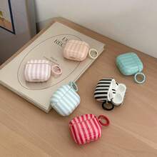 Simple Six-Color Striped Earphone Case With Hanging Loop, Compatible With Apple Pro 3, Pro 2, Pro, 4, 3, And 2. Stylish Women's Earphone Case/Simple Earphone Case/Apple Earphone Case/Apple Earphone Cover. - Multicolor - View 2