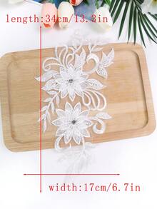 彩色3D刺繡貼花附珠飾與水鑽，婚紗與晚禮服配件，網紗蕾絲DIY表演服裝刺繡補丁，長 31CM / 寬 16CM - 白色 - 查看 3