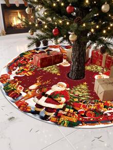 Alas Pohon Natal Diameter 60/90cm, Motif Santa, Rusa Kutub, Manusia Salju, Kotak Hadiah, Alas Pohon Bulat untuk Acara Baby Shower, Pesta Natal, Liburan, Dekorasi Lantai Rumah - Merah - View 9