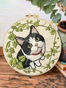 1件 20*20cm/7.9*7.9in 貓/狗/鹿/松鼠刺繡套件，DIY手工刺繡套裝，適合成人初學者，居家禮物，女性縫紉禮物，含使用說明書、印花布料、刺繡框、針與線 - A - 查看 14