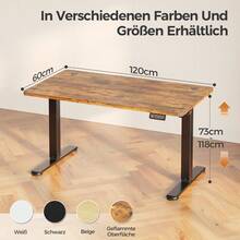 Devoko Height-Adjustable Electric Desk, Sit-Stand Desk With LED Control Panel, 2 Memory Heights, 73-118 Cm Height Adjustment, T-Steel Frame, 70 Kg Load Capacity, 100-180 Cm, Black/White/Beige/Rustic Wood - Fire Pattern - View 12