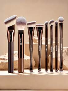 MAANGE 1/8pcs Face Makeup Brushes, Angled Square Foundation Brush, Bronze Brush, Powder Brush, Eyeshadow Brush, Eyebrow Brush, Concealer Brush, Synthetic Bristles/Super Soft Contouring Brush, Concealer Brush, Makeup Tools, Suitable For Daily Face Makeup Use, Travel Essential Makeup Brushes, Foundation Brush For Liquid Makeup/Kabuki Foundation Brush, Vanity/Gift - Brown - View 10