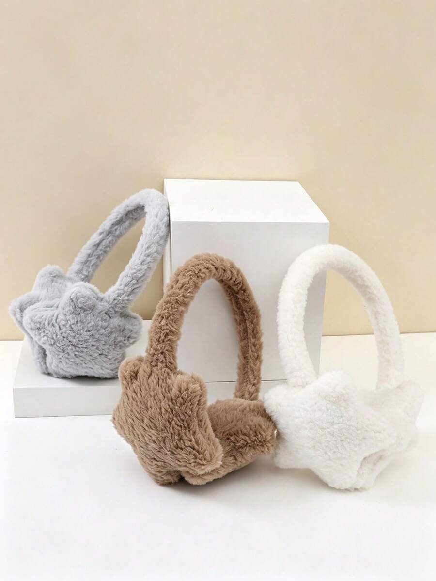 1 Pair 12-16 Years Old Star-Shaped Plush Fabric Heat-Retaining Warm Earmuffs, Gentle Sweet Style, Suitable For Skiing And Travel In Cold Weather - Multicolor - View 1