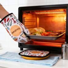 2 piezas/Juego Guantes resistentes al calor del horno microondas, antideslizantes. Guantes gruesos de poliéster y doble capa para cocinar, hornear, cocina - Multicolor - Ver 4