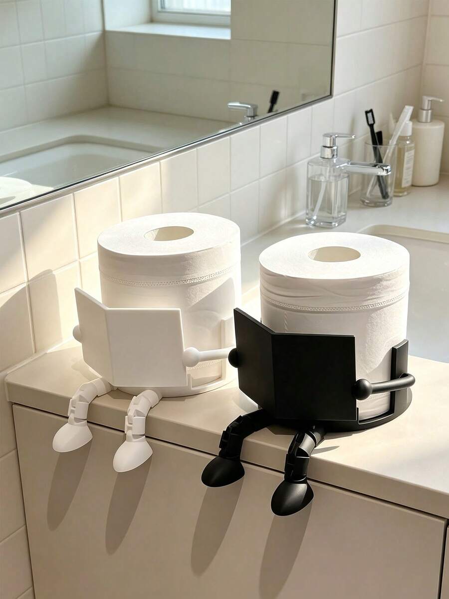 1pc 3D‑Printed Reading‑Shaped Tissue Storage, Multifunctional Toilet Paper & Napkin Holder Ornament, Soft Resin Craft Decoration, All‑Season Desktop & Bathroom Decor For Adults, Home Restroom Daily Scene Display