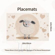 1pc Cartoon Sheep Heart Pattern Faux Linen Placemat, Cute Pastoral Style Rectangular Bowl & Plate Mat, Easy To Clean Table Decor, Suitable For Home Kitchen, Restaurant, Cafe And Holiday Decoration, 2/4/6/8pcs Multi-Piece Set - Multicolor - View 7
