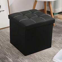 LOVEWE Foldable Double-Stitched Leather Storage Stool, Space-Saving, High Load-Bearing, Storage Bench For Sofa / Shoe Changing / Home Furniture - Black 76*38*38cm - View 7