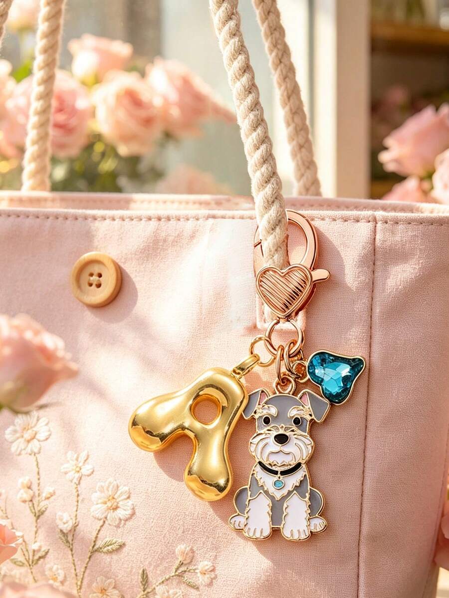 合金滴油雪拿里犬動物卡通 A-Z 字母鑰匙圈,藍色愛心與英文字母,寵物主題鑰匙環,適用於錢包、背包、汽車吊飾、耳機配件,男女皆宜,適合掛在包包上,適合作為送給朋友、家人、情侶、女友的重要禮物、節日紀念品、開學季、教師節、生日禮物 - 彩色 - 查看 1