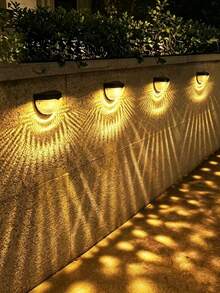 2, 4pcs Solar Fence Lights, Outdoor Decorative Garden Wall Lights, Waterproof Solar Wall Lights For Patio, Yard, Stairs - Black - View 3