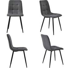 Dining Chair Set Of 4 - Dark Grey - Design Chair With Backrest, Linen Seat Cushion - Grey - View 4
