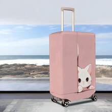 Cute Peeking White Cat Pink Background Soft Luggage Cover - Multicolor - View 6