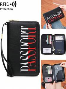 MIYIN Fashion Unique Creative Letter Pattern Passport Holder, RFID Anti-Theft Portable Zipper Travel Wallet With Wrist Strap, Can Store Credit Cards/ID Cards/Cash/Phone - Multicolor - View 2