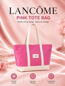 Lancôme 粉色帆布托特包，單件販售，耐用布料大容量，適合通勤、旅行與日常收納 - 粉色 - 查看 2