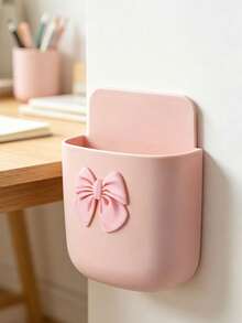 Cute Bow Wall-Mounted Storage Box With Adhesive/Screw-Mountable - Multi-Functional Plastic Organizer Suitable For Bedroom, For Storing Phones, Remote Controls, - Space-Saving Shelf Box For Small Items Decoration - Multicolor - View 2