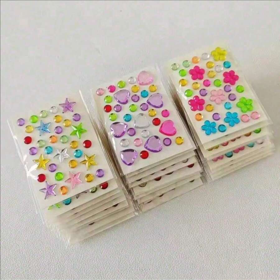 24/12/6Pcs Mini Rhinestone Stickers Self-Adhesive Multi-Color Diamond Stickers (Heart, Star, Clover Shapes) For Stationery, Art Decoration, Crafts, Birthday Gifts, Party Favors, Scrapbooking And Phone Stickers - Diamond - View 1