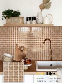 1pc/4pcs/10pcs/20pcs Waterproof Textured Vinyl DIY Self-Adhesive Anti-Splash Wall Sticker, Gradient Warm Gray Mini Square Mosaic Wallpaper, Soft Earth Tone Transition Effect, Glossy Ceramic-Like Surface, Suitable For Home Decor - Multiple Styles - View 15