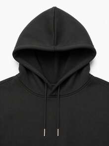 Women's Dual-Metal Drawstring Hooded Sports Sweatshirt, One-Piece Kangaroo Pocket Casual Sweatshirt - Black - View 6