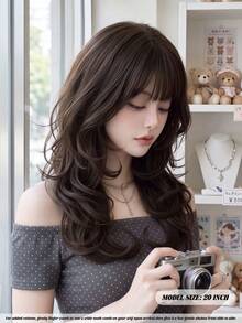 NAMM 1PC Medium-Length Wavy Brown Wigs For Women, Shoulder Length Curly Wavy MiddlePartWigs, Synthetic Heat-Resistant Long Fully Machine Wig For Girls Music Festival Party StreetWear,Sakura Festival, Cosplay Anime Or Costume Use 20 Inch - Multicolor - View 4