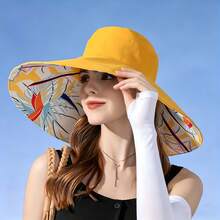 1pc Large Brim Leaf Pattern Bucket Hat, Sun Protection Hat For Shopping, Cool Summer Sun Hat For Women, Fashionable Sun Hat With Wide Brim, Spring/Summer Essential, Printed Versatile Sun Hat - Multicolor - View 15