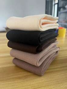 5 Pairs Comfortable Winter Fuzzy Socks - Thick & Soft, Beige Tone, Polyester & Spandex Blend, Knitted Solid Color, Suitable For Cold Weather/Yoga/Sleep, Women's Fashion Style - Multicolor - View 4