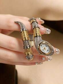 SOKI Women's Fashion Personalized Snake Bracelet Watch Quartz Watch Electronic Drive And Pointer Display Suitable For Daily Wear Back To School Season Time Checking Birthday Gift Also Ideal Choice For Friends - Silver and Gold - View 10