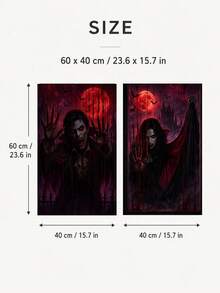 2pcs Halloween Vampire Window Banner, Blood Moon Castle, Bats And Vampire Couple Print Curtain Decor, Suitable For Halloween Party, Haunted House, Living Room, Bedroom And Indoor/Outdoor Holiday Decoration - Vampire - View 13