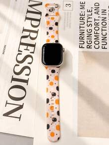 1pc Dual-Color Pumpkin Pattern Silicone Watch Band, Suitable For Halloween, Thanksgiving, Men And Women, Fashionable Holiday Gift, Compatible With Apple Watch 38mm 40mm 41mm 42mm 44mm 45mm 46mm 49mm, Suitable For Apple Watch Series Ultra SE S11/S10/SE/8/7/6/5/4/3/2/1, Daily Sports Waterproof Casual Watch Band Accessory - Multicolor - View 4