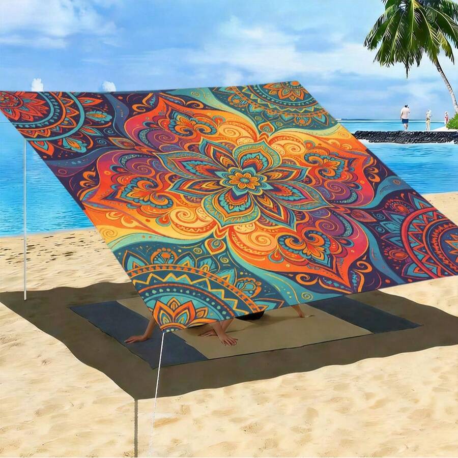 1PC Outdoor Canopy Awning, Protection Sun Shade Tarp, Foldable Durable Breathable Shelter Tarp, For Beach Garden Patio Camping Backyard, Beach Tarp Sun Shades Outdoor Camping Equipment - Red - View 1