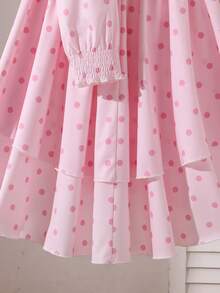 Left Mama Girls Elegant Sweet Polka Dot Short Top & Skirt Set, Spring/Autumn - Pink - View 8