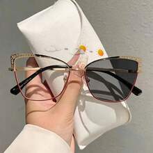 1 pièce Lunettes de mode polyvalentes pour femmes, multifonctionnelles, à strass bicolores, en métal, style œil de chat, changeant de couleur, pour intérieur/extérieur - Or violet/Verres photochromiques - Voir 10