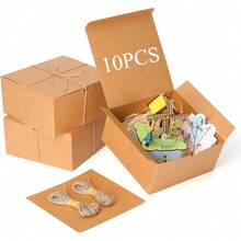 10個裝高級 8x8x4 英吋棕色禮品盒，易組裝伴娘求婚牛皮紙盒附蓋，手工杯子蛋糕禮品包裝盒，聖誕禮物用 (8x8x4 英吋) - 棕色套裝 - 查看 7