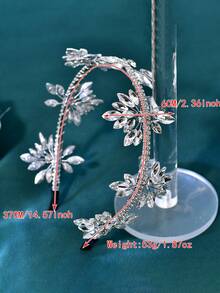 1pc Exquisite Rhinestone Decorated Bridal Hair Accessory Flower Shaped Handmade Headband Women's Hair Ornament Wedding Accessory - Silver - View 4
