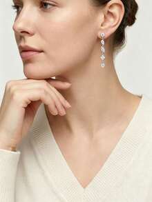 2Pcs S925 Silver Multi-Cut Moissanite Jewelry Set For Women, Teardrop Pendant Necklace & Linear Drop Dangle Earrings For Wedding Party & Gift For Her - Silver - View 4
