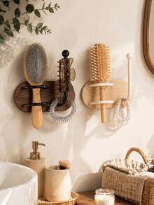 1PC No-Drill Wall-Mounted Hair Styling Tool Rack – A Space-Saving Bathroom Shelf For Storing Combs, Hair Clips, Hair Ties, And Styling Accessories. - Multicolor - View 3