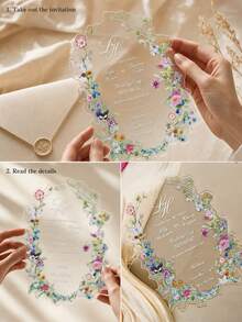 1pc Customized Wildflower Wave-Edge Acrylic Wedding Invitation, Transparent Floral Border Wedding Card, Acrylic Wedding Invitation, Wave-Edge Wedding Card. - Multicolor - View 9