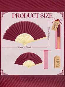 3/15/30pcs/Set Elegant White Fan Set, Including Thank You Tags And Gift Bags, Bridal Bamboo Handheld Folding Fan, Single Party Wedding Bride Shower Decorations, Bridesmaid Bamboo Handheld Folding Fans, Single Party Photo Props,Bridesmaids Gifts - Red - View 7