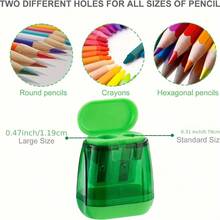 4pcs Manual Pencil Sharpeners - Dual Hole Portable Design, Suitable For Students, Office, Classroom And Home Office (Random Color) Back To School - Multicolor - View 10