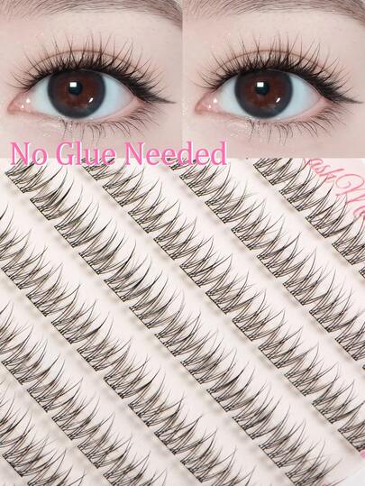 132 Clusters Glue-Free Fish Tail Eyelash Bundles, 10-12MM Mixed Length, C-Curl, Fish Tail Split Clusters Lightweight And Flared, Creating Natural Uplifted Eye Tail Line And Enlarged Eye Effect. Pre-Glued Base, No Need For Additional Eyelash Glue, Quickly Adhere To Eyelids Upon Removal. Soft And Lightweight Eyelashes With Transparent Invisible Fine Stems, Comfortable And Natural Wear, Not Heavy, Presenting A Clear Bare Makeup Look.