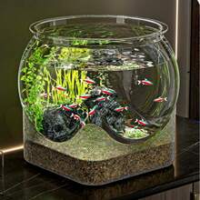 1pc Sturdy Transparent Round Fish Tank, Desktop Aquarium, Anti-Fall & Anti-Tip, Suitable For Turtles And Small Fish, Natural Stone Design, Versatile Indoor/Outdoor Decorative Fish Bowl - Multicolor - View 1