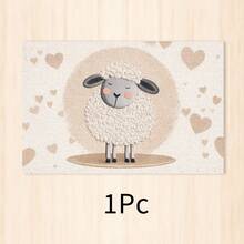 1pc Cartoon Sheep Heart Pattern Faux Linen Placemat, Cute Pastoral Style Rectangular Bowl & Plate Mat, Easy To Clean Table Decor, Suitable For Home Kitchen, Restaurant, Cafe And Holiday Decoration, 2/4/6/8pcs Multi-Piece Set - Multicolor - View 12