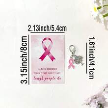 12pcs Charming Pink Series Breast Cancer Awareness Theme Party Keychain Gift Set, Featuring Ribbon And Evergreen Tree, Paired With Inspirational Pink Ribbon Greeting Cards. During Breast Cancer Awareness Month, Give Women A Positive And Uplifting Gift, Perfect For Decorating Bags, Wallets, Backpacks, Keys, Breast Cancer Awareness Gift For Women - Multicolor - View 9