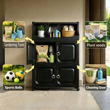 GOLDSNAKE 47 Cm / 18.5 Inch Wide Outdoor Cabinet With Open Storage Compartment On Top, Stackable Water-Resistant Garden Cabinet With Double Doors, Foldable Modular Storage Unit For Garden, Yard, Balcony And Garden Tools - Black - View 8